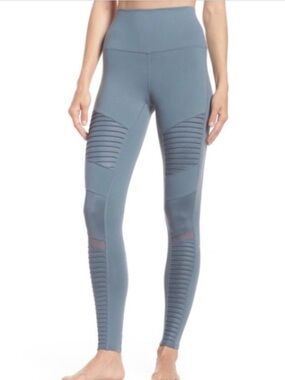 ALO Yoga High-Rise Moto Ribbed Leggings - Slate Blue